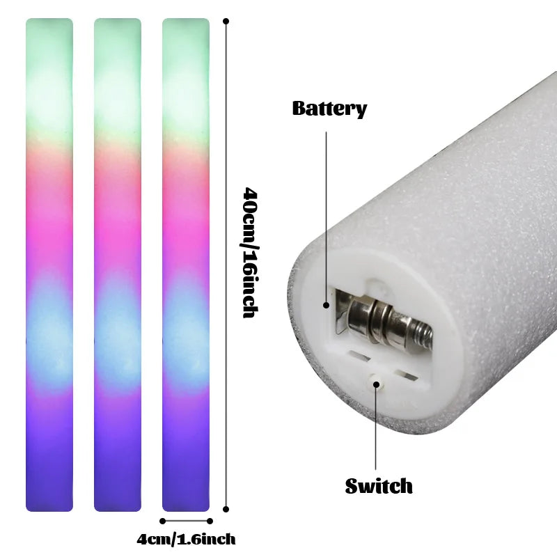 LED Glow Sticks - Bastoncini Luminosi RGB Colorati in Schiuma